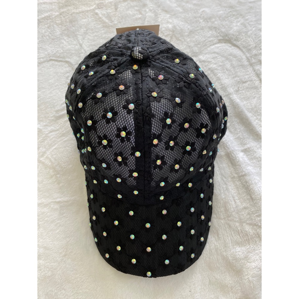 The Alabama Girl Baseball Hat Women OS Black Floral Lace Rhinestone Sparkle Y2K